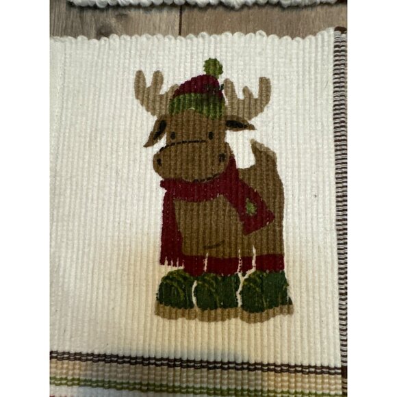 Set Of 2 St. Nicholas Square Cotton Festive Moose & Tree Placemats - Picture 8 of 12